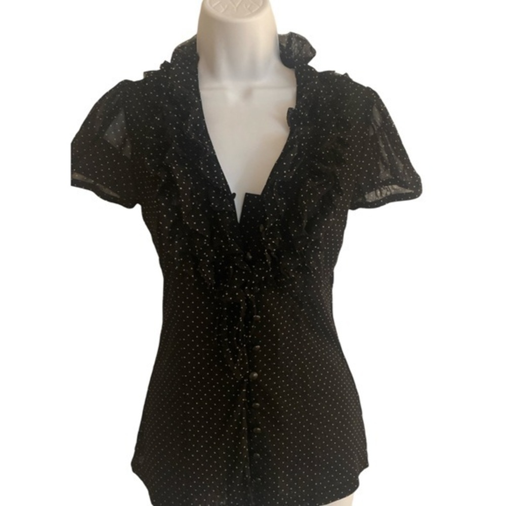 Inc international concepts Blouse - S black white dotted , nylon Stretch